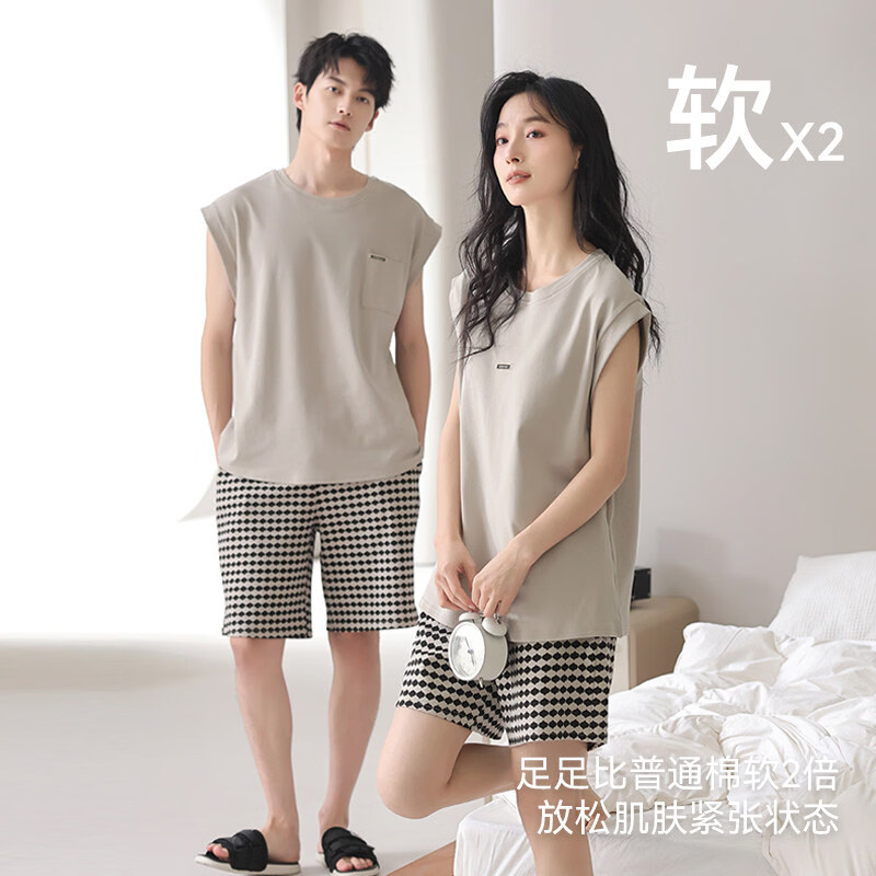 猫人情侣睡衣女款夏季薄款新款可外穿带胸垫无袖家居服套装夏 女09M10757 2XL