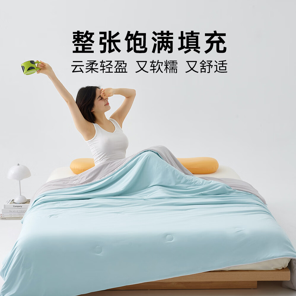 多喜爱夏凉被子空调被芯可机洗大豆被子四季通用双面凉感亲肤可裸睡夏被 双面凉感透气可裸睡夏被【柔雾蓝】 0.9/1.2米床【100*150cm】
