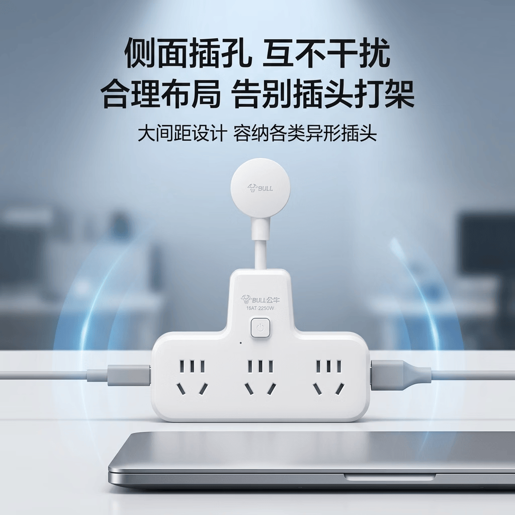 公牛插座转换器柔性短线一转多 家用总控开关墙面扩展不挡孔插排