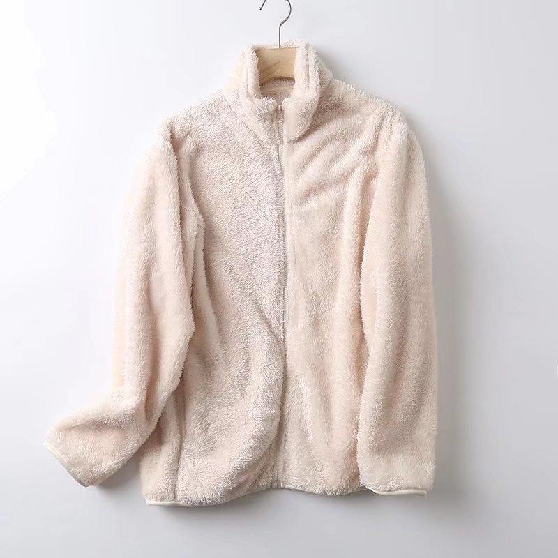 长绒摇粒绒拉链茄克冬长袖保暖外套H 乳白色 S