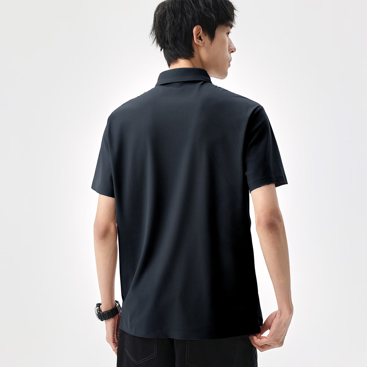 布衣传说【合集】夏季纯色polo衫男短袖宽松半袖打底衫 黑上青13698 XL