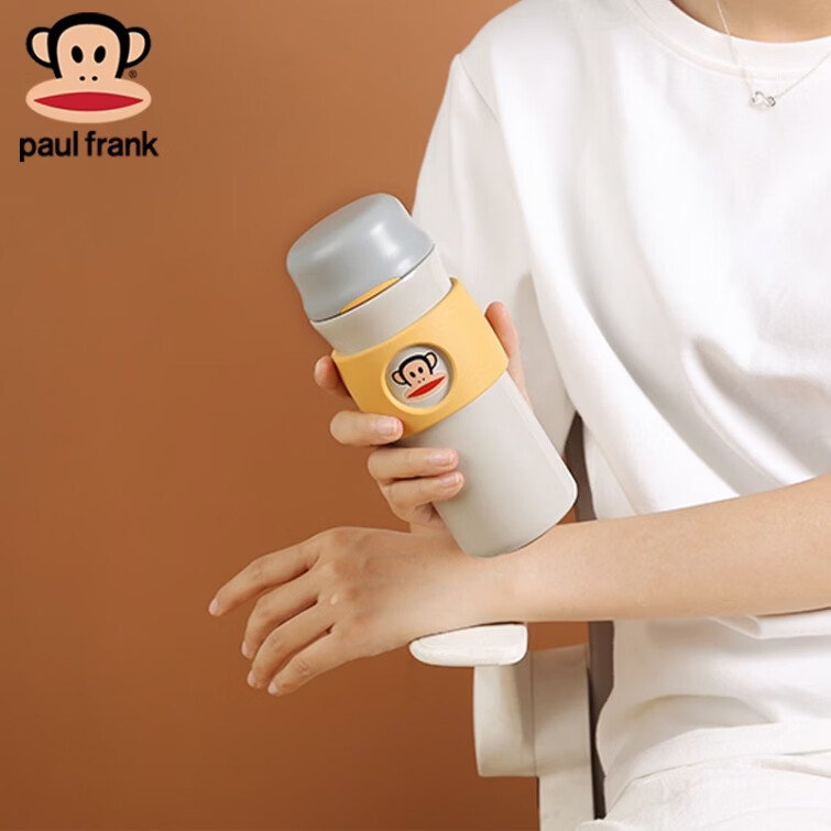 大嘴猴(paul frank)保温杯316不锈钢水杯子学生泡茶保温保冷390ml男女送礼物免费刻字 经典黑