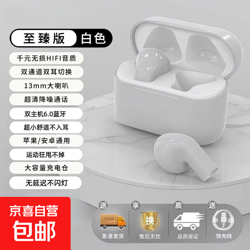 2026新款Pro5s无线蓝牙耳机超长续航半入耳式耳机迷你小巧短柄少女学生隐形高颜值安卓通用 Pro 5S 【白色】 【至臻版】全景柏林空间音效|超长续航|智能降噪