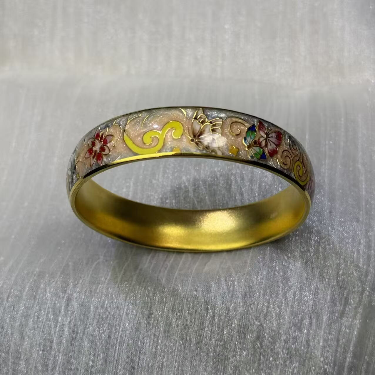 钻之银足银999鎏金拍平珐琅彩手镯 黄色 60圈口约60克