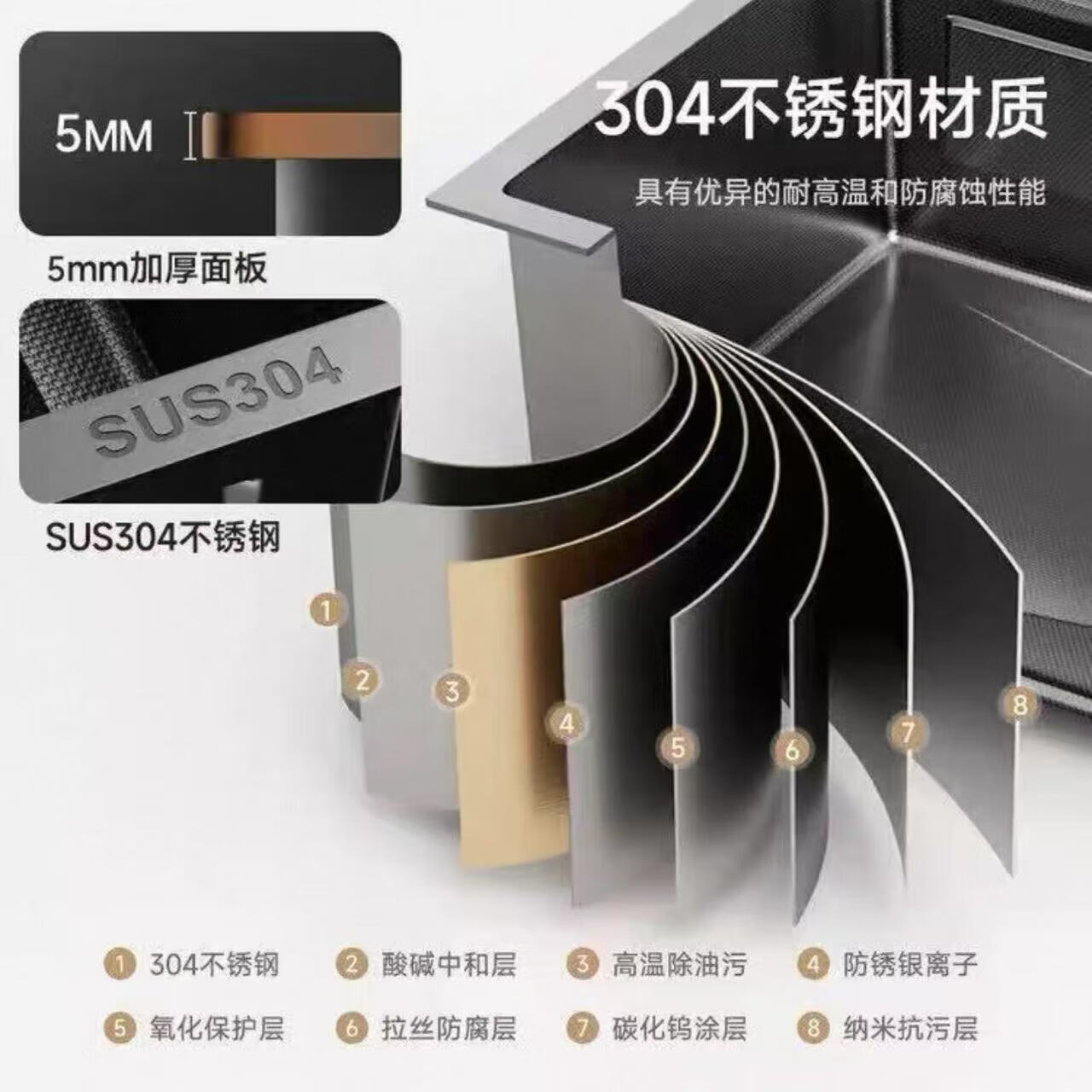 九牧(JOMOO)5.0厚304不锈钢厨房飞雨米粒水槽大单槽洗菜盆加厚中洗菜池洗碗槽 抽拉龙头套餐(单龙头) 65*45cm(需要左排水下单备注)