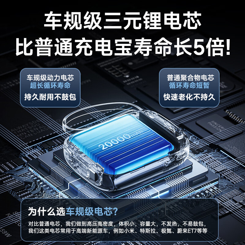 酷瓦佳【2026新升级】充电宝20000毫安3c认证自带线可上飞机快充小巧便携适配Air苹果17华为小米 【紫丨1w毫安】苹果+type-C双线