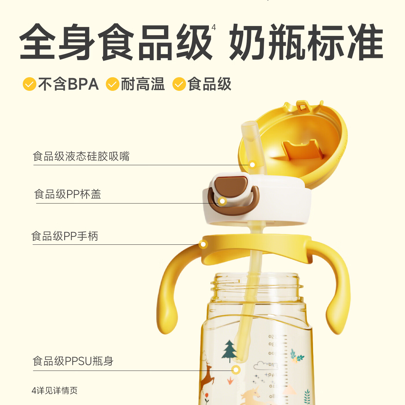 NEVS学饮杯6个月一岁以上鸭嘴杯婴儿吸管杯儿童水杯宝宝喝水喝奶瓶 12月+奶格米 350ml （V阀吸嘴+直饮管）