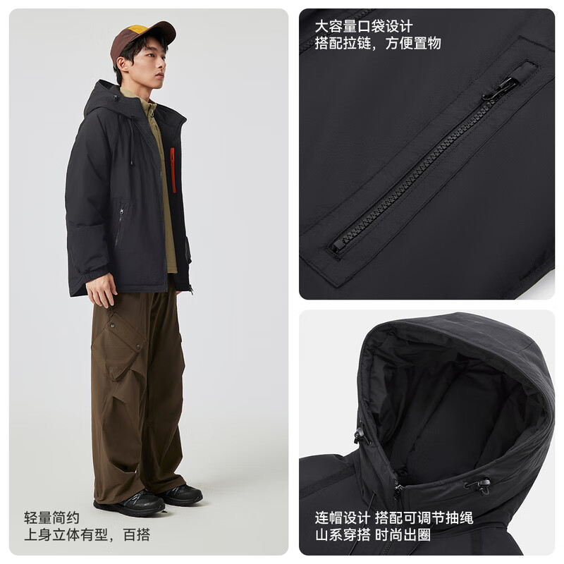 雪中飞【城野系列】新款百搭经典抗风保暖户外都市山系轻量羽绒服简约 黑色|8056 2XL 185/104A