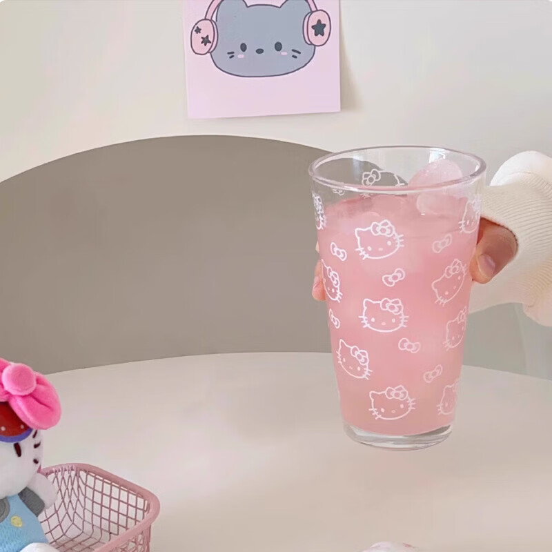清洁JTTa 白色+粉色kt猫单杯(2只) 450ml玻璃杯