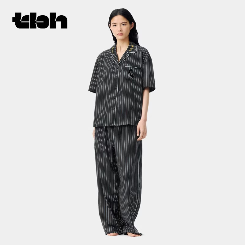 野兽派家居（tbh）都市野兽黑豹天丝棉家居服长款套装可外穿情侣睡衣 黑豹天丝棉家居服短袖长裤 暗金条纹 L