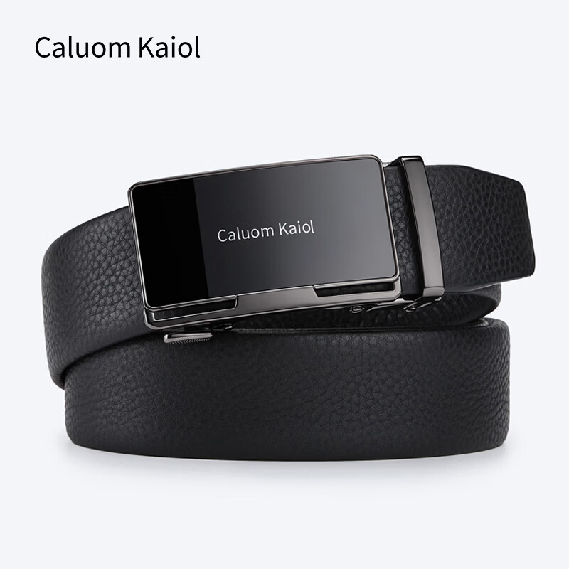 Caluom Kaiol品牌男士皮带真皮自动扣男士腰带头层牛皮裤带生日礼物送男友 81301A/镜面枪色 110cm -130默认随机（可修剪）