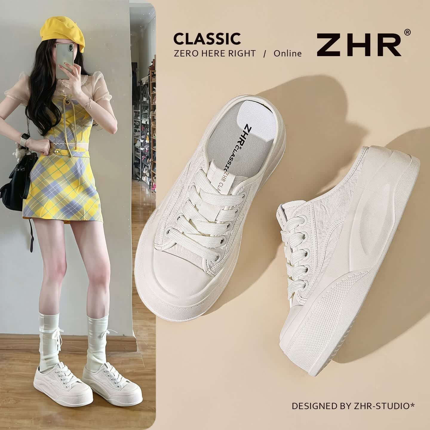 ZHR则则包头半拖鞋女外穿2026新款厚底小白鞋一脚蹬凉拖女 AD19白色40