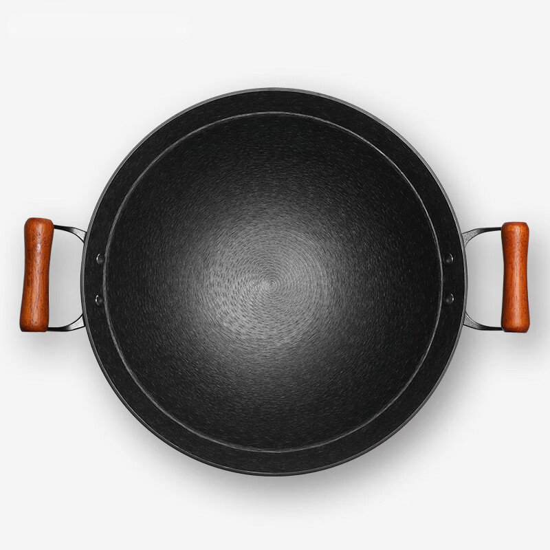 谭铁匠章丘老式双耳铸铁锅加深无涂层铁锅炒锅家用炒菜锅加厚手工生铁锅 加厚双耳铸铁锅5-8人用 38cm 【送木盖+铲】