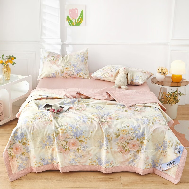 恒源祥 空调被 100%棉花夏凉被子纯棉可机洗午睡单人双人全棉被芯夏季 【全棉A类+新品上市】水墨嫣然 150x200cm【夏被单件】