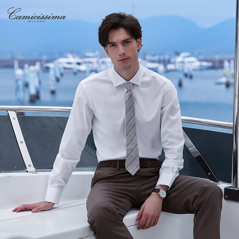 恺米切（CAMICISSIMA）【意大利品牌】男士免烫衬衫6色高级感商务休闲春夏款衬衣 店铺主推（修身）IBC5PC02MSD11 40
