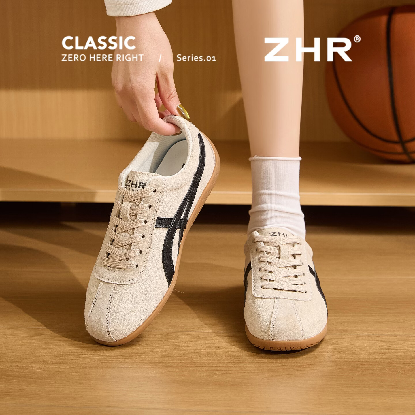 ZHR则则德训鞋女2026新款时尚休闲运动鞋软底轻便透气休闲女鞋 米黑色 38