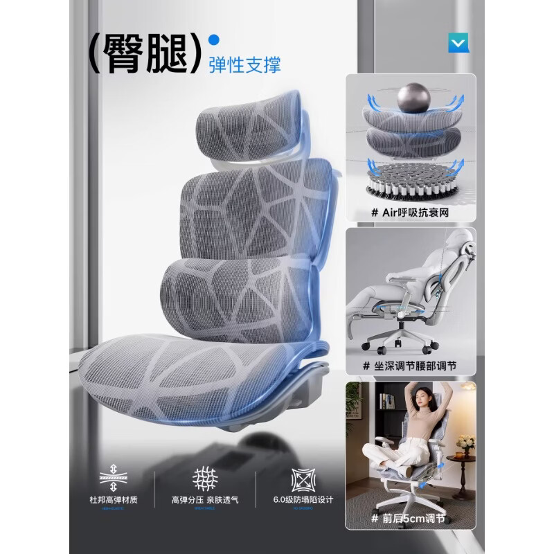 奈伴人体工学椅子电竞椅电脑椅可躺办公椅舒适久坐家用书桌椅子 乳胶海绵款-6D四弹簧单腰托-4D头枕-6D扶手 尼龙脚