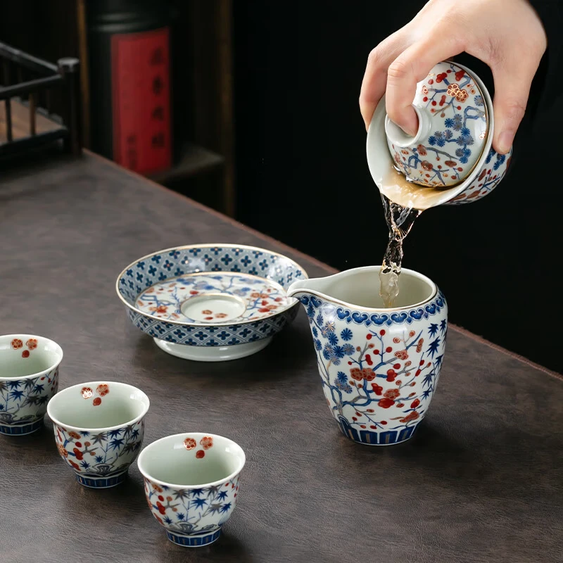 京峰阁 茶具套装 高端轻奢描金茶壶茶杯家用送礼整套高档礼物商务礼品 四季发财茶具套装 7人饮 11件