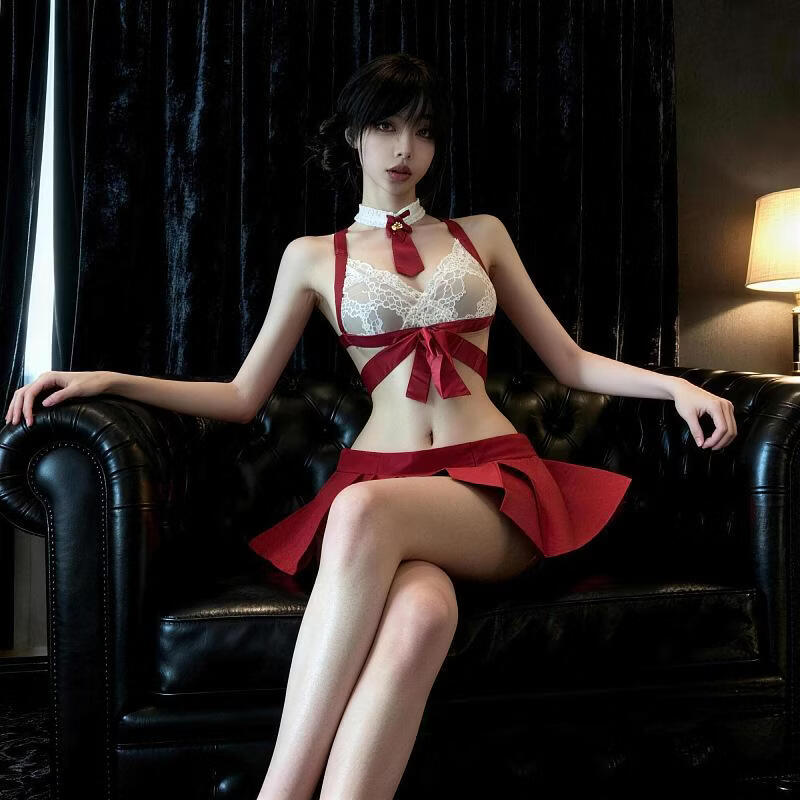 情趣内衣性感学生超短诱惑百褶裙制服套装jk情趣可爱小胸软萌铃铛 红色套装+白开裆袜 均码（80-120斤