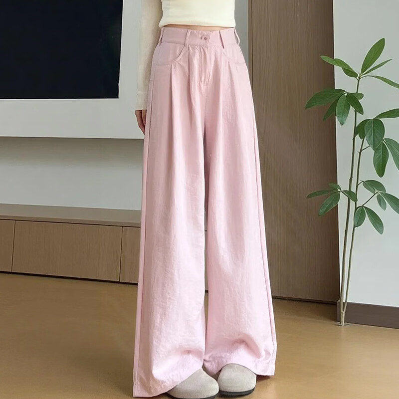 浪莎奶芙西装裤女春季薄款新款高腰垂感阔腿裤休闲宽松显瘦抗皱直筒裤 米白色 【凉感抗皱不透光】 M 【推荐96-110斤】