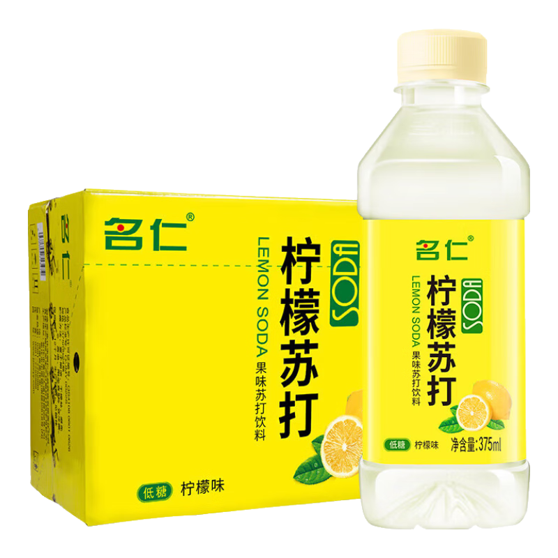 名仁(MINGREN)蘇打水【商超同款】375ml原味檸檬味整箱團(tuán)購無汽飲用批發(fā)飲料 【375ml*24瓶】檸檬味