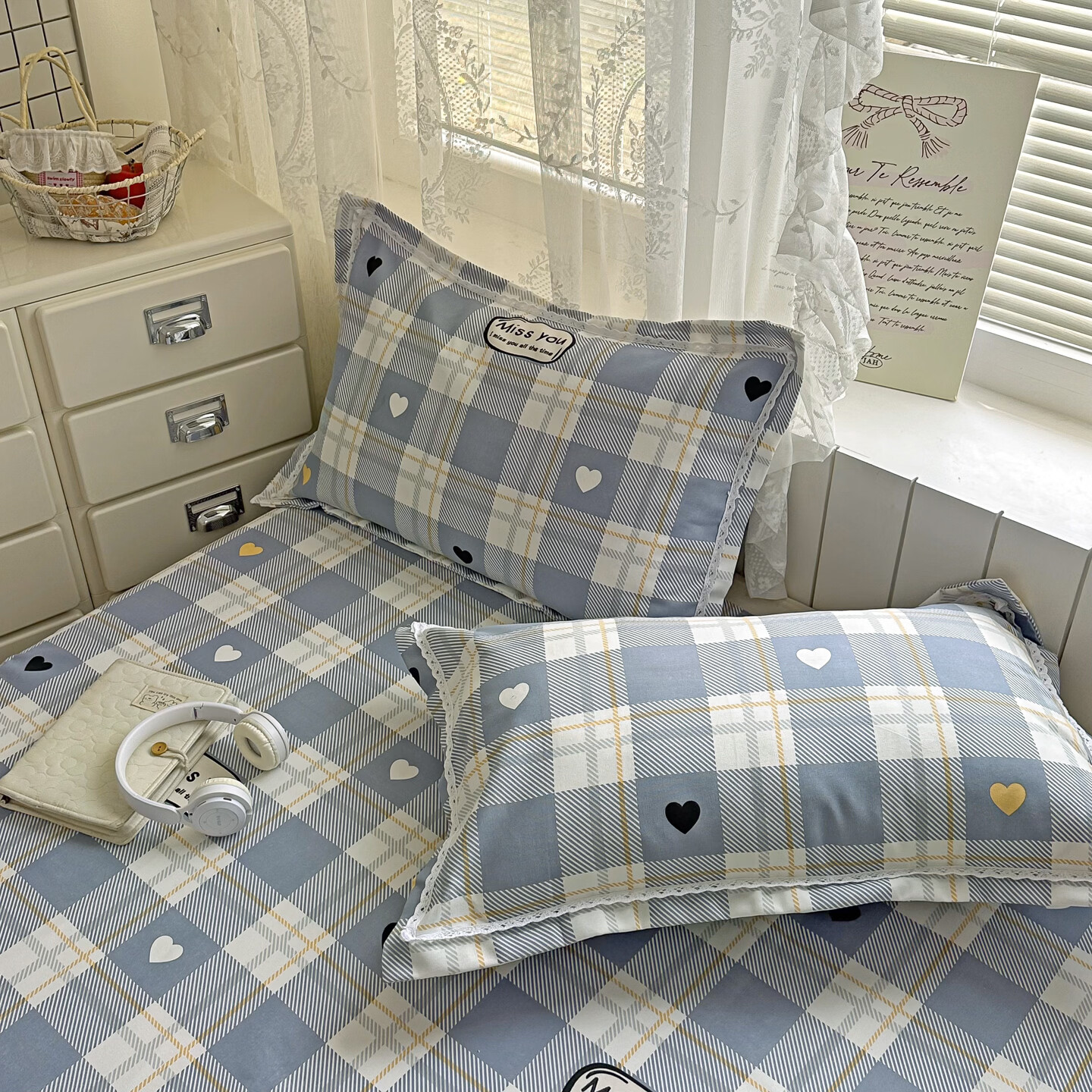 多兰诗（Duolanshi）原棉老粗布床单 加厚可水洗机洗单双人被单老粗布凉席 简爱 200cm*230cm 床单+2只枕套