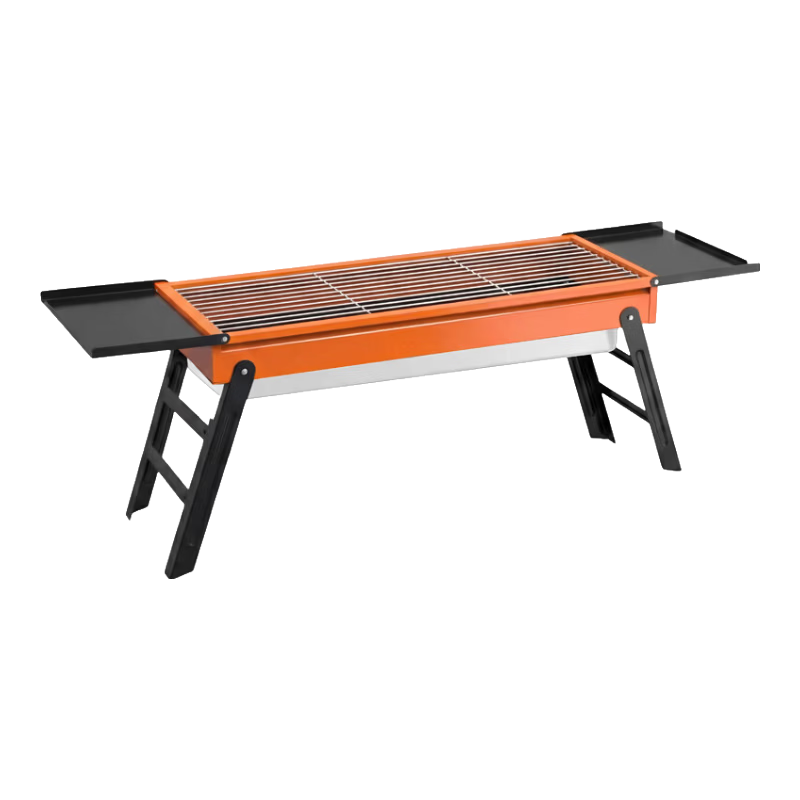 荒野七侠烧烤炉户外烤肉家用叠烤串炉子露营便携木炭锈钢小型烧烤炉 大号折叠烧烤炉-普通款-银色