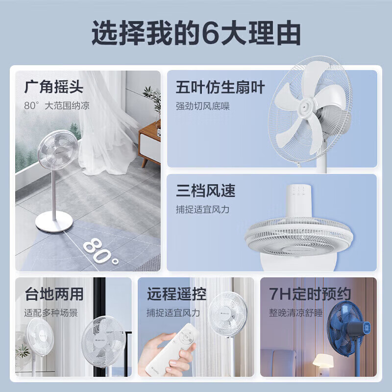 格力电风扇落地扇7叶大风量客厅卧室轻音低躁节能省电扇遥控家用宿舍办公室台地立式两用风扇FD-3515h7 5叶14寸遥控台地两用（FD-40X78Bh5）