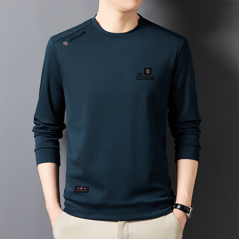 尺度保罗男士圆领长袖卫衣春夏季新款舒适透气套头打底长袖T恤衫宽松大码 CNJ310灰色 M 推荐90-120斤