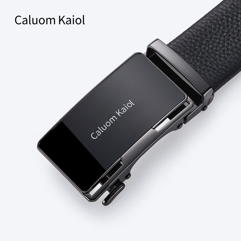 Caluom Kaiol品牌男士皮带真皮自动扣男士腰带头层牛皮裤带生日礼物送男友 81301A/镜面枪色 110cm -130默认随机（可修剪）