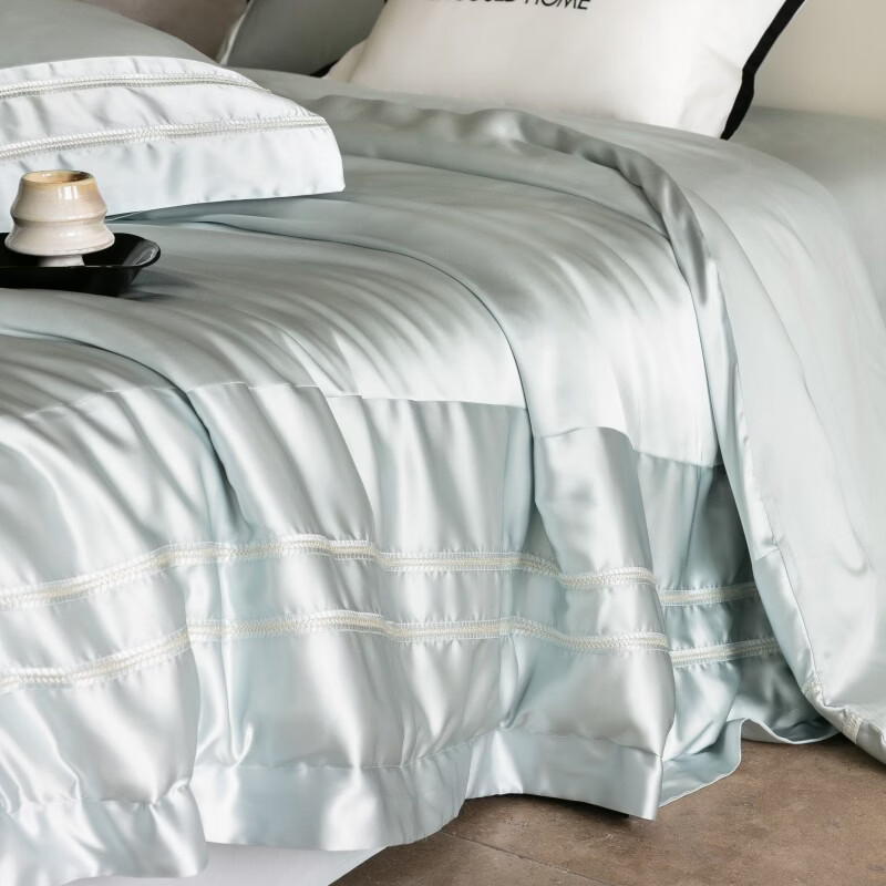 ROLAND LIVE春夏丝滑柔软天丝棉四件套AB版被套夏季凉感床单1.8米床上用品 CS 天丝棉四件套-仙度瑞拉海边蓝 1.5米床 床单款 【被套200*230cm】