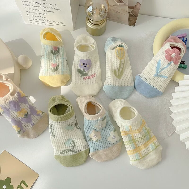 小红书同款镂空网眼AA 1+2+3+4+5 夏季薄款日系可爱隐形船袜女