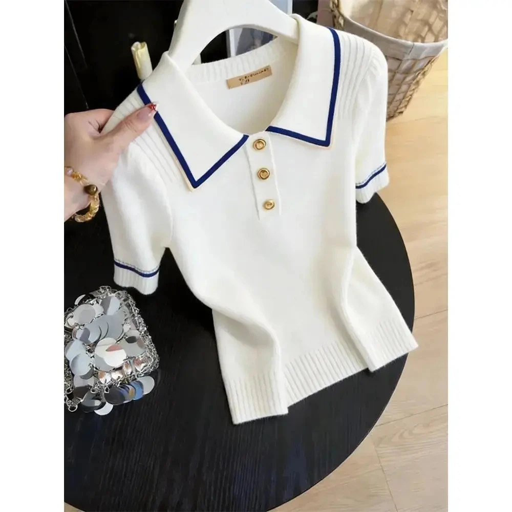 韩版设计感小众白色polo领短袖t恤2026夏季时尚独特超好看上衣JL 白色 M 80-100斤