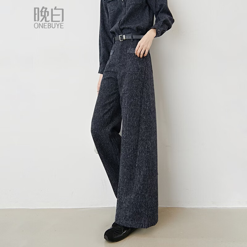 晚白2026年春款时尚简约肌理感丹宁蓝灰裤子挺括利落显瘦窄版直筒裤女 灰蓝色 26