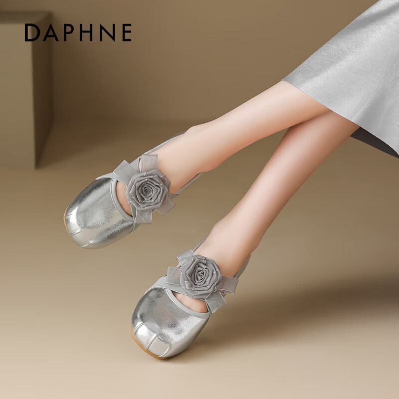 达芙妮芭蕾玛丽珍女鞋2026新款山茶花法式单鞋软底不累脚凉鞋 银色 37