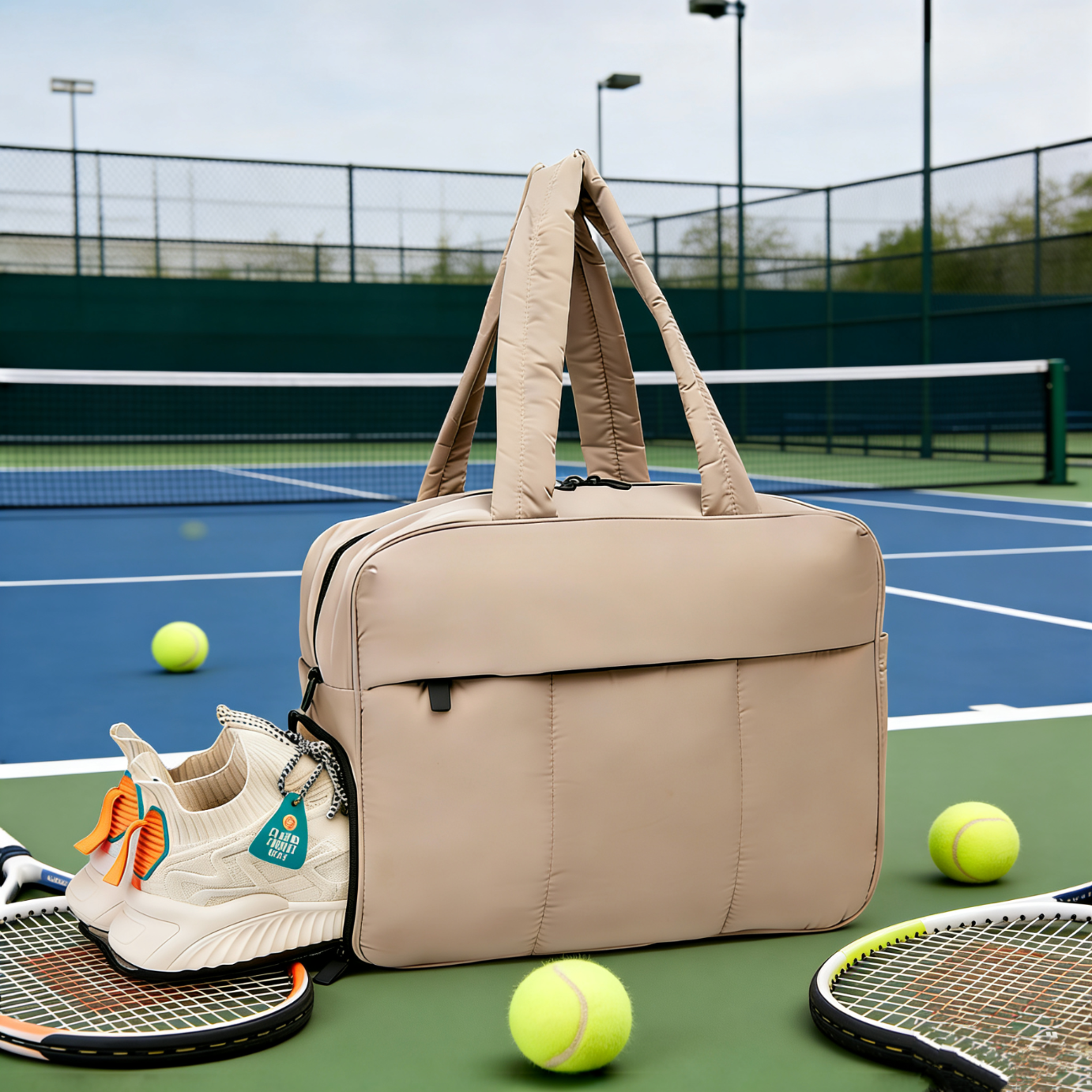 CHUMYUM旅行包女大容量防水托特包短途旅游行李袋网球瑜伽运动健身包 驼色