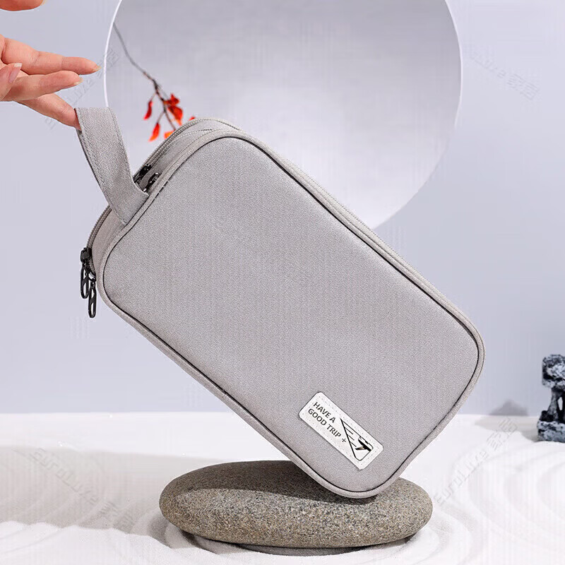 Quincegirl德国高端洗漱包出差旅行男士干湿分离防水便携套装女大容量小号 皮膜三层款灰色