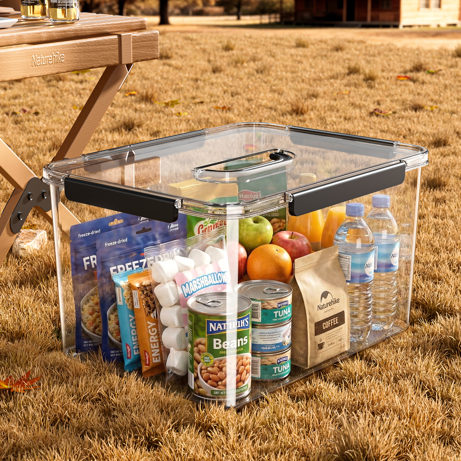 纳份爱手提露营收纳箱子后备箱整理箱野营野餐箱子车载用超大户外储物箱 透明-中号【360°高透/一体防蚊/单手可提】