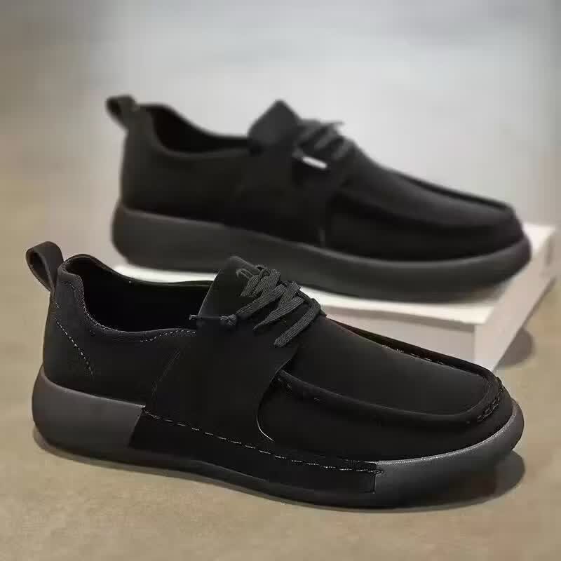 2026春季新款一脚蹬男士开车鞋防滑耐磨板鞋子复古时尚百搭潮鞋子 黑色黑底 41