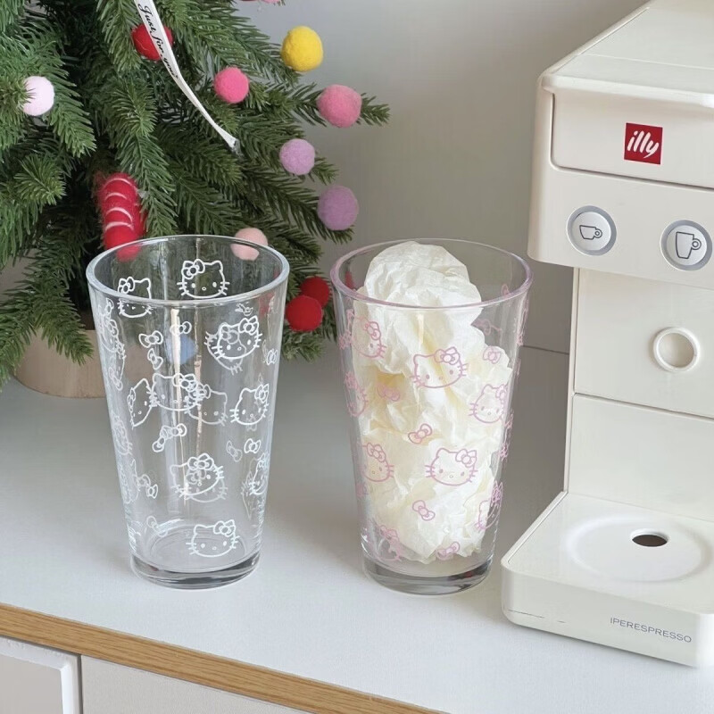 清洁JTTa 白色+粉色kt猫单杯(2只) 450ml玻璃杯