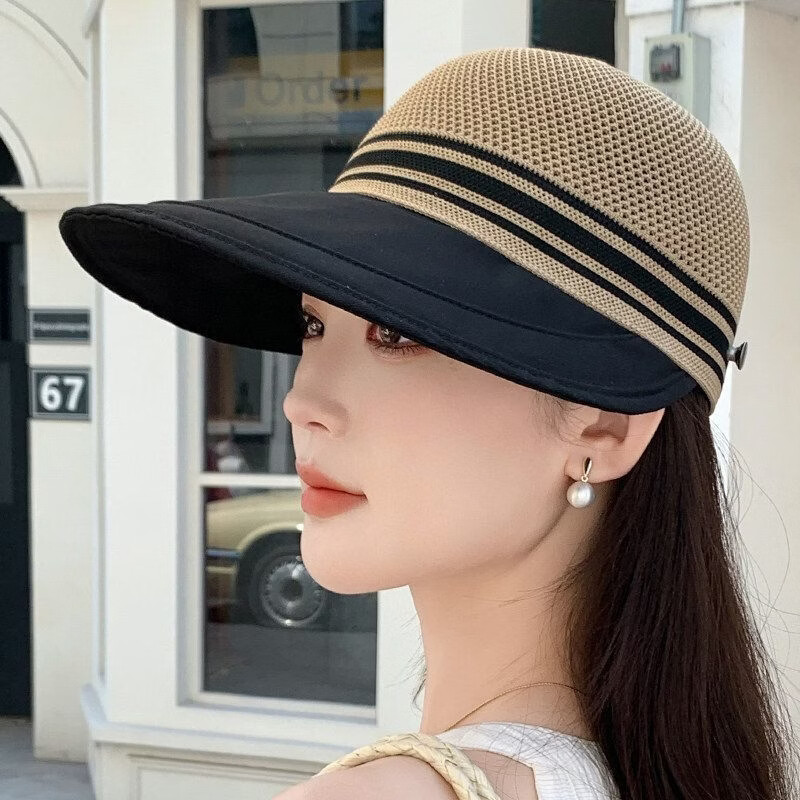 【可挂面罩】防晒镂空速干透气遮阳新款遮脸渔夫帽遮阳帽168 卡其色【防风稳固】 均码