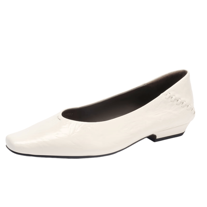 卓诗尼羊皮浅口单鞋女士2026新款春夏法式奶奶鞋低跟气质妈妈鞋米白色40