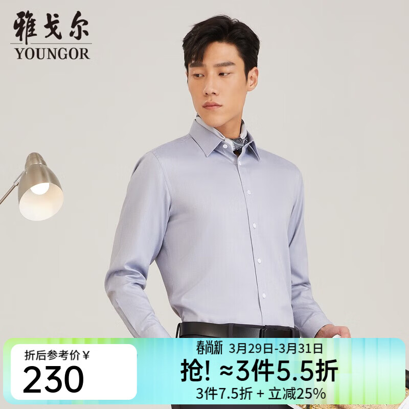 雅戈尔（YOUNGOR）长袖衬衫男白色DP免烫衬衫纯棉面料舒适抗皱平整易打理 GLDP16384EJA灰色 41