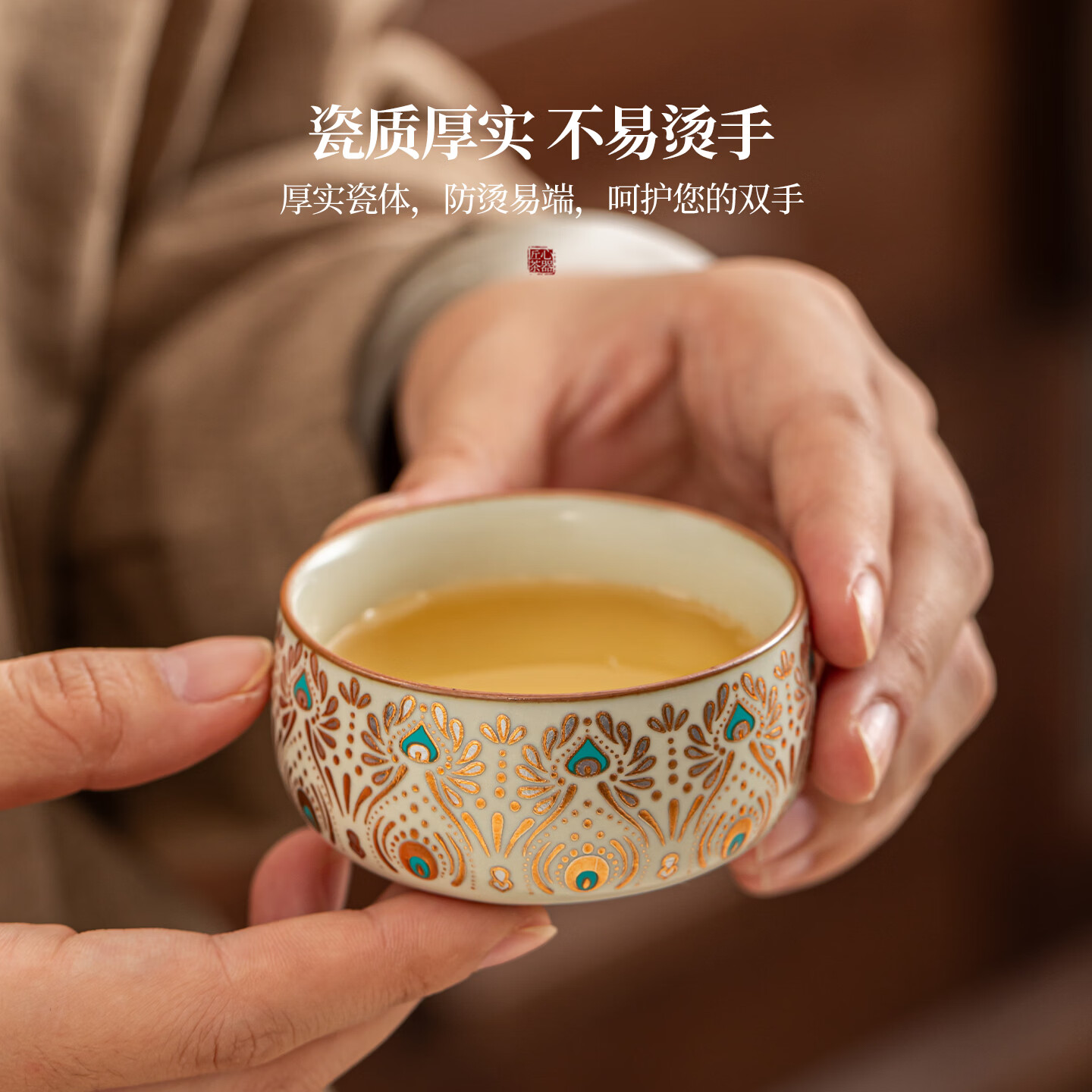 文枝敦煌汝窑功夫茶具套装家用办公室高档盖碗茶杯整套新年节日送礼品 古韵敦煌提梁壶9件套+礼盒