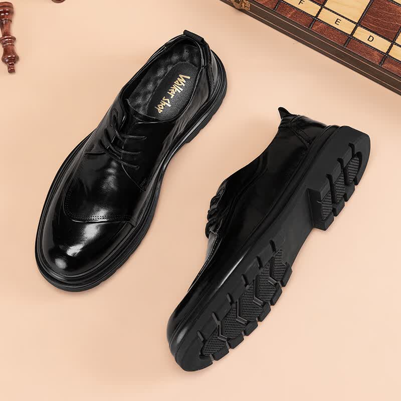 Walker Shop皮鞋男高端商务正装男士皮鞋2026新款休闲真皮透气软底内增高男鞋 黑色【内增高】 40