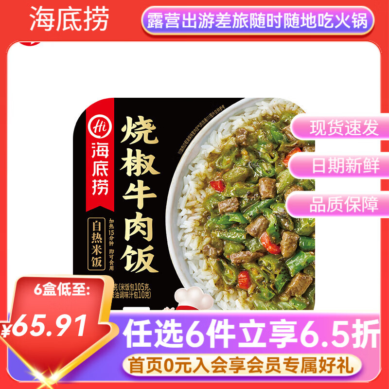 海底捞自热米饭方便速食懒人早餐夜宵自煮锅煲仔饭快餐学生【任选6盒】 烧椒牛肉165g*1盒