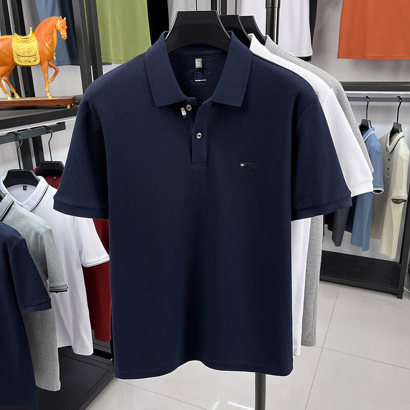 尺度保罗男士翻领短袖T恤夏季薄款冰丝透气商务休闲POLO衫半袖宽松大码 HE7732灰色 3XL 推荐175-190斤