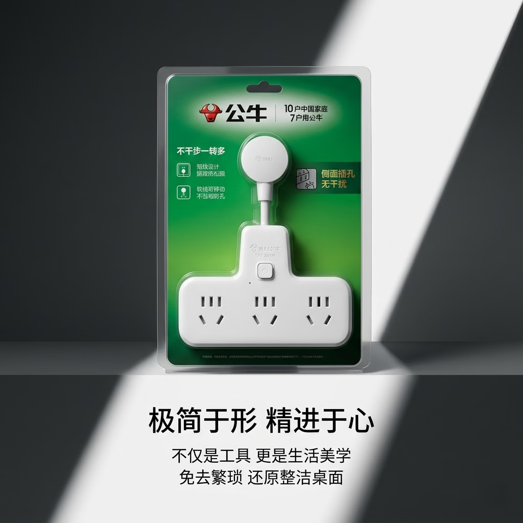 公牛插座转换器柔性短线一转多 家用总控开关墙面扩展不挡孔插排