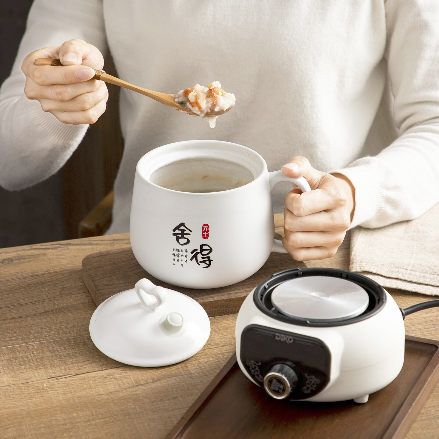 百草堂养生壶陶瓷分体迷你煮茶壶家用恒温泡奶机小电煮花茶器热牛奶神器一人煮粥烧水壶煮茶壶养生杯 白色 1L 陶瓷杯【分离式，0金属接触】