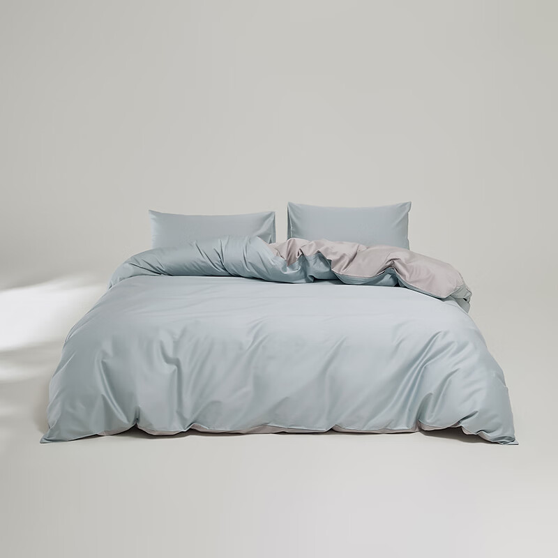 顶柔（DINGROU）净棉柔序贡缎长绒棉拼色纯棉四件套100%全棉床上用品床单被套 爱丽丝蓝 1.8-2.0米床 床单款 （被套220*240cm）